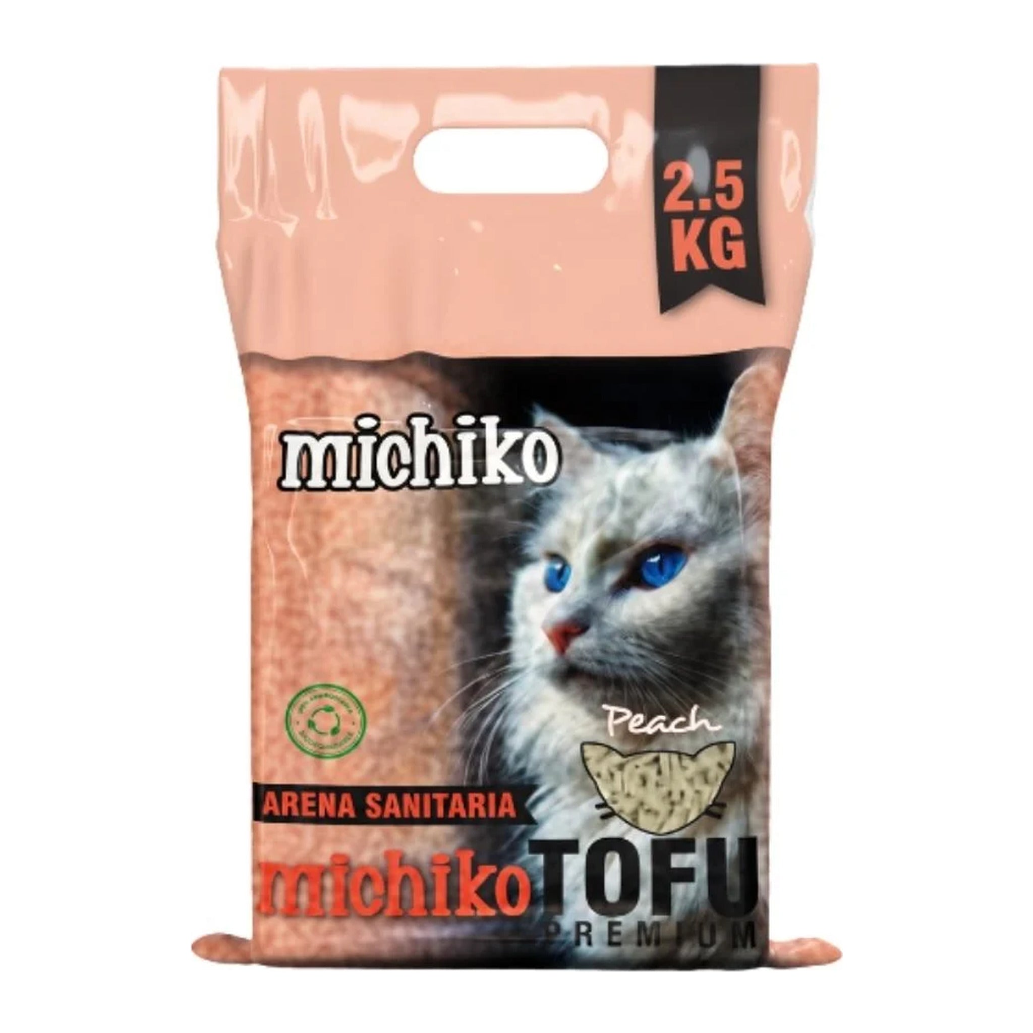 Arena de tofu Michiko Premium aroma melocotón, 2.5 kg